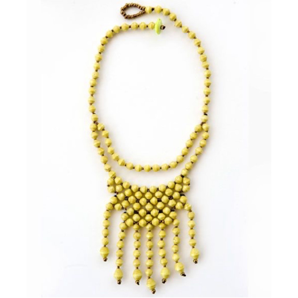 Noonday Collection Bukenya Fringe Yellow Bead Necklace